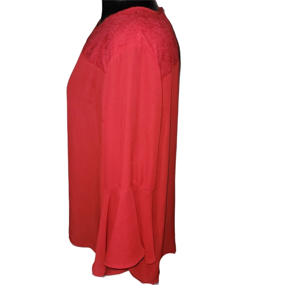 Grenier Women's Red Bell Sleeved Lace Detailed Blouse Size XL - Picture 5 of 7